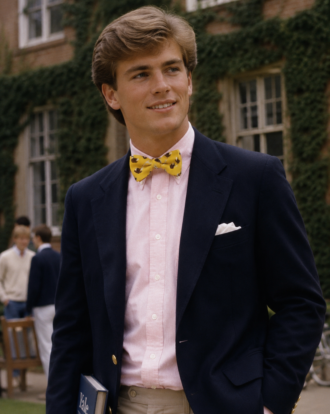 "Mustard Yellow Worsted Challis Bow Tie w/ Foxhound Print"