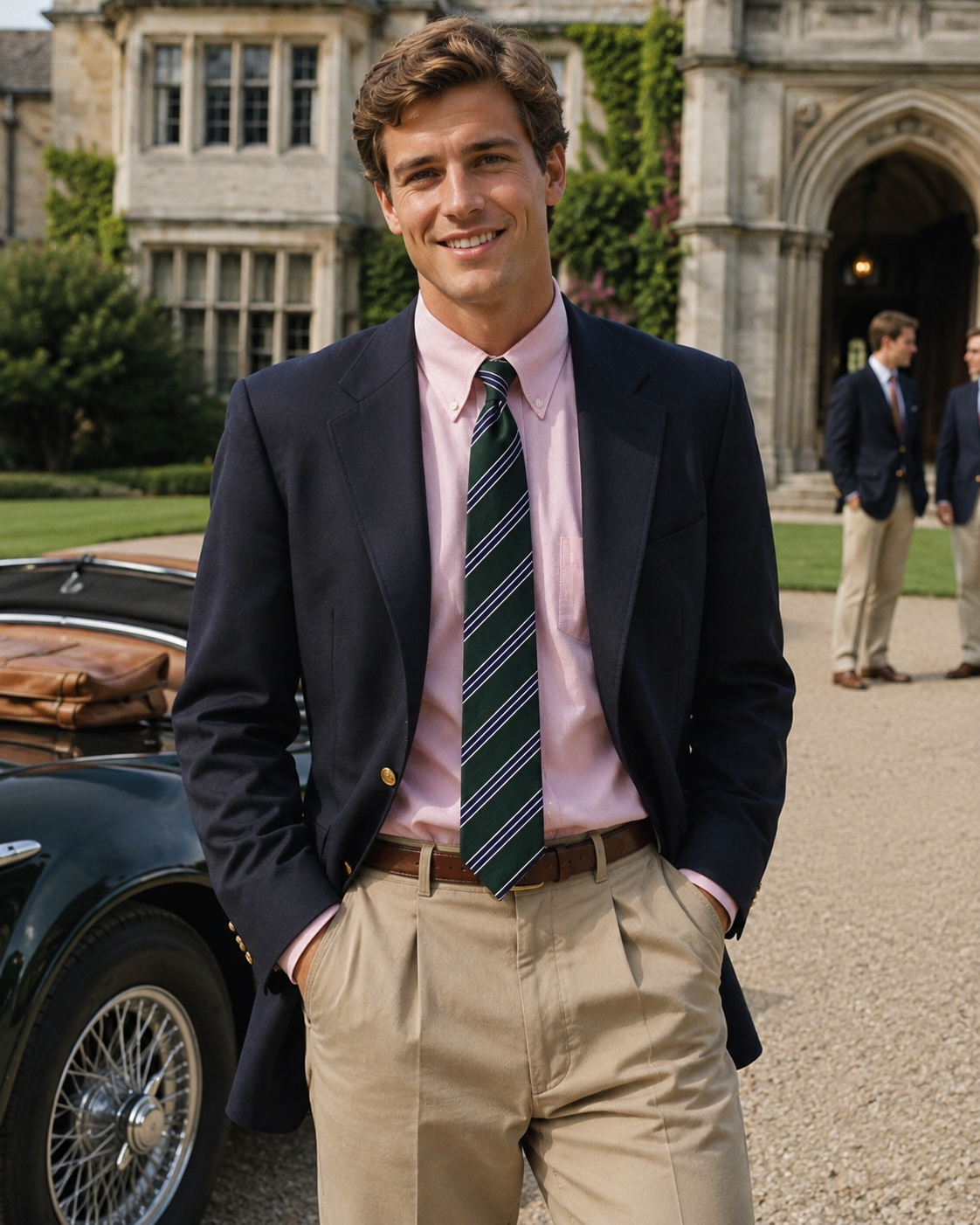 The Andover Shop Green w/ Navy/ White Repp Stripe English Silk Club Tie