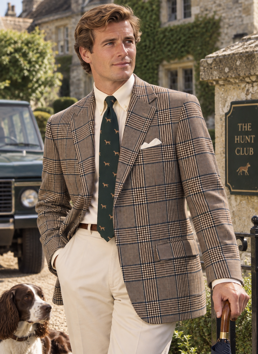 "J. Press Burg/ Navy/ Cream Prince of Wales Glen Plaid Tweed Sport Coat" Sz 42R (SOLD)
