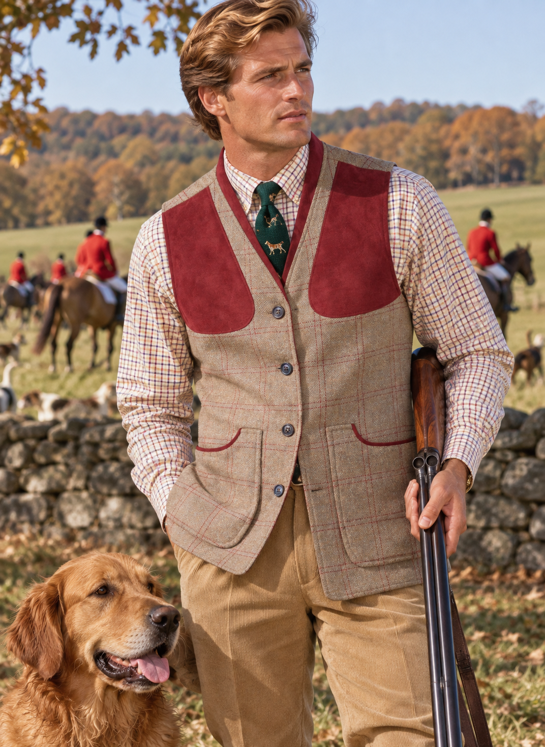 James Purdey & Sons, Ltd Ladies Oatmeal Windowpane Tweed Shooting Vest Sz L (NWOT)