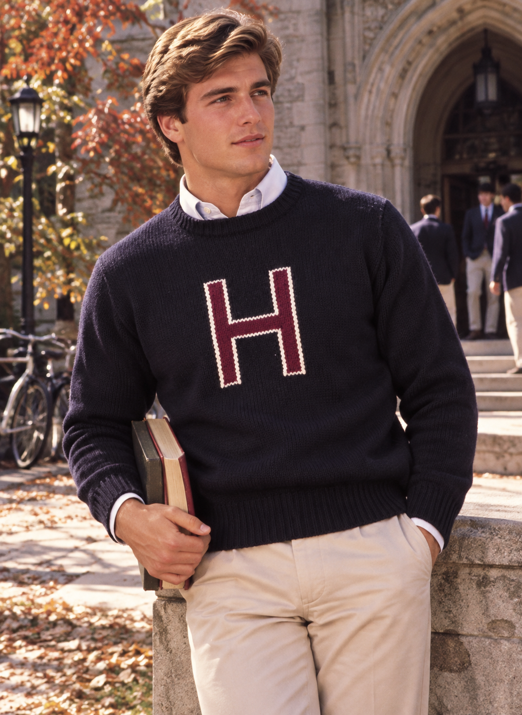 Vintage Harvard Boat Neck c1970s Collegiate Sweater Sz L w/ Holovak Coughlan Sporting Goods Label