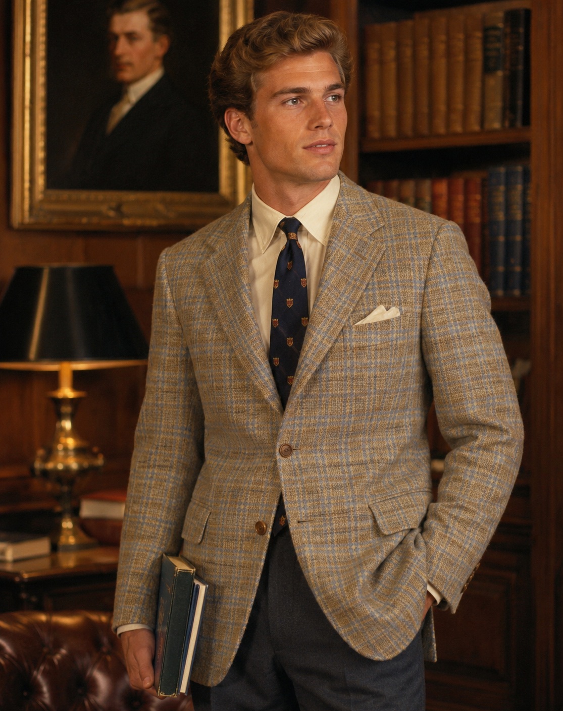 Chipp Blue/ Tan Windowpane Plaid Tweed Sport Coat Sz 40R