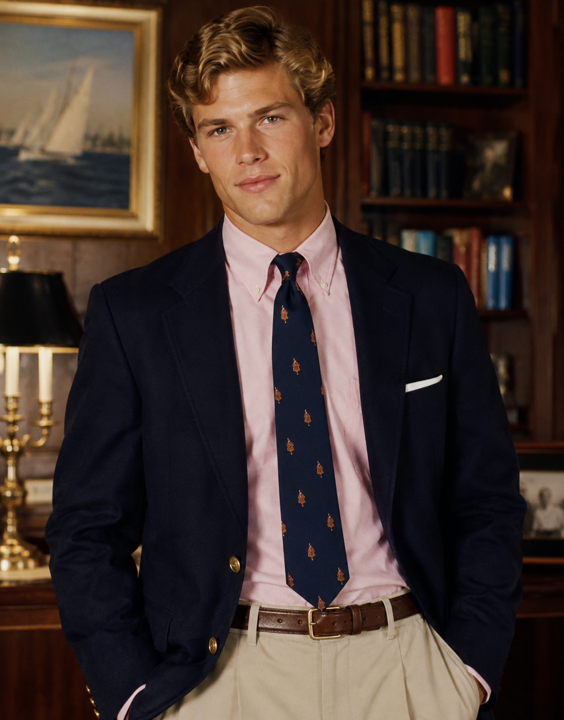 "Drake's London English Navy Silk Club Tie w/ Yeoman Of The Guard Print" (NWT)