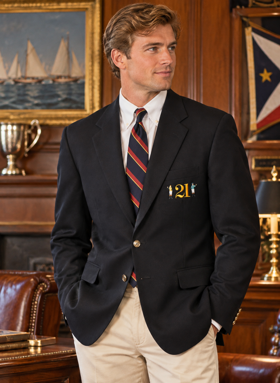 "The "21" Club Sommelier's Black Jacket/ Uniform w/ Jockey Logo Blazer Badge" Sz: 42R