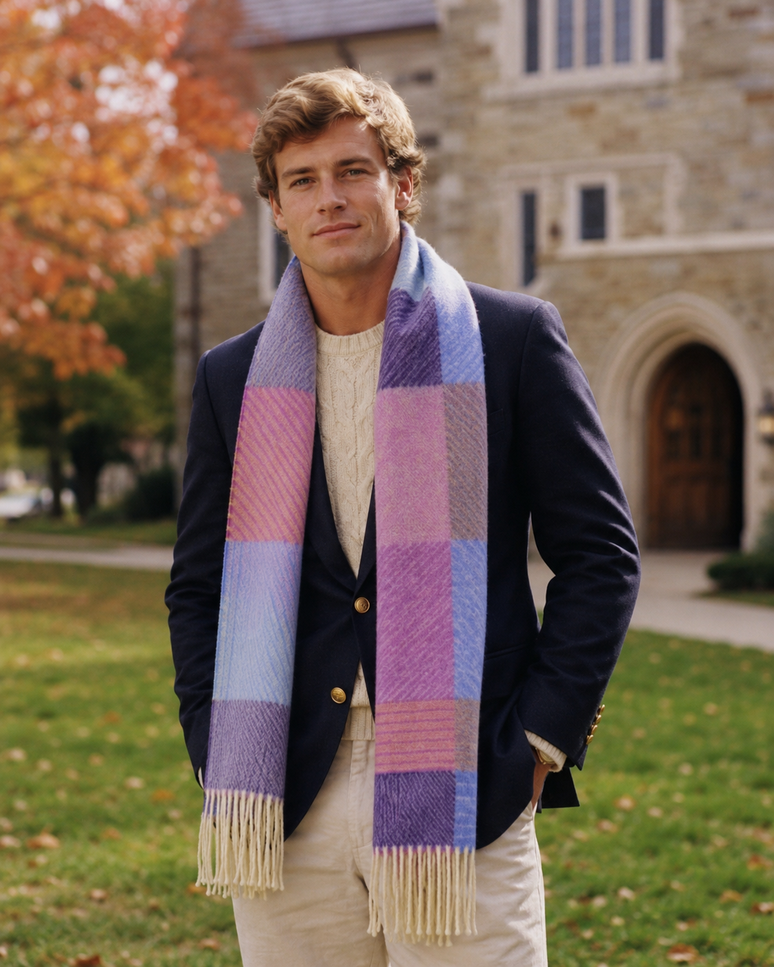 The Andover Shop Lambswool/ Angora Multi Plaid Scarf Made In Scotland