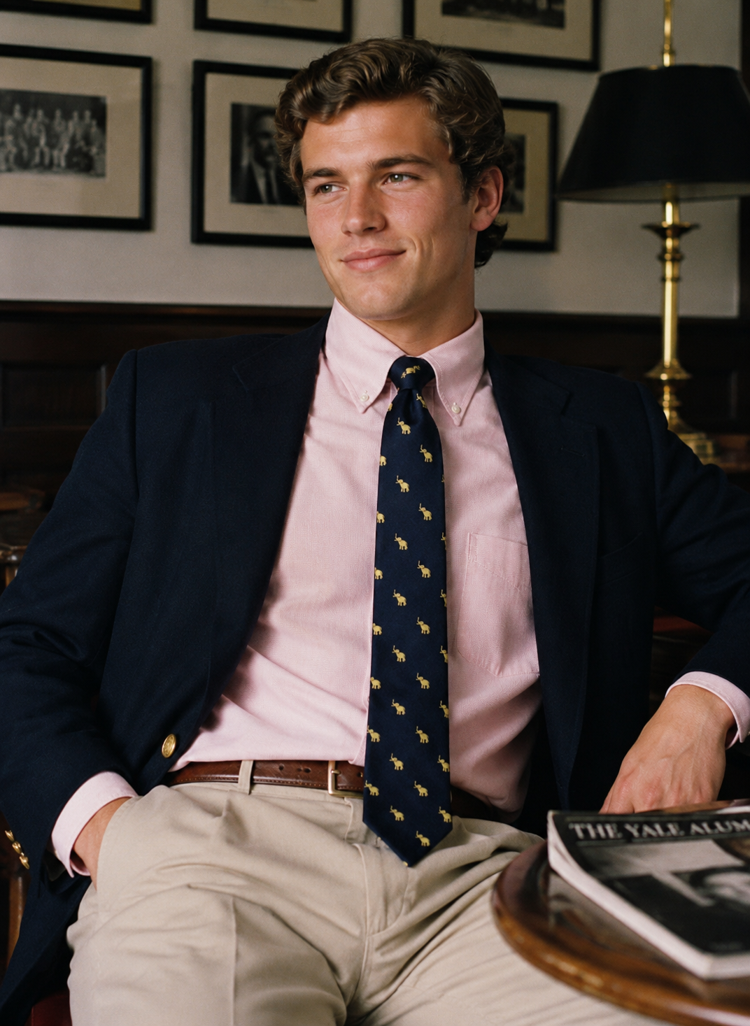 "The Union League Of Philadelphia Navy Members' Tie w/ Yellow Elephant Logo"