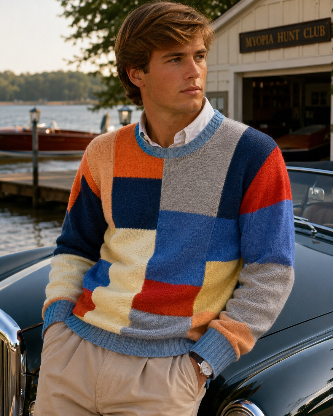 "Deans Of Scotland Shetland Wool Scottish Patch Panel Crewneck Sweater" Sz XL