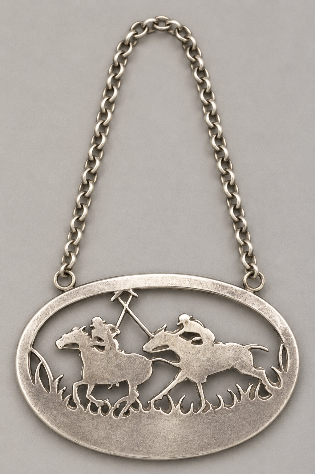 Garrard & Co London Sterling Silver Polo Player Wine Decanter Tag w/ Chain Link