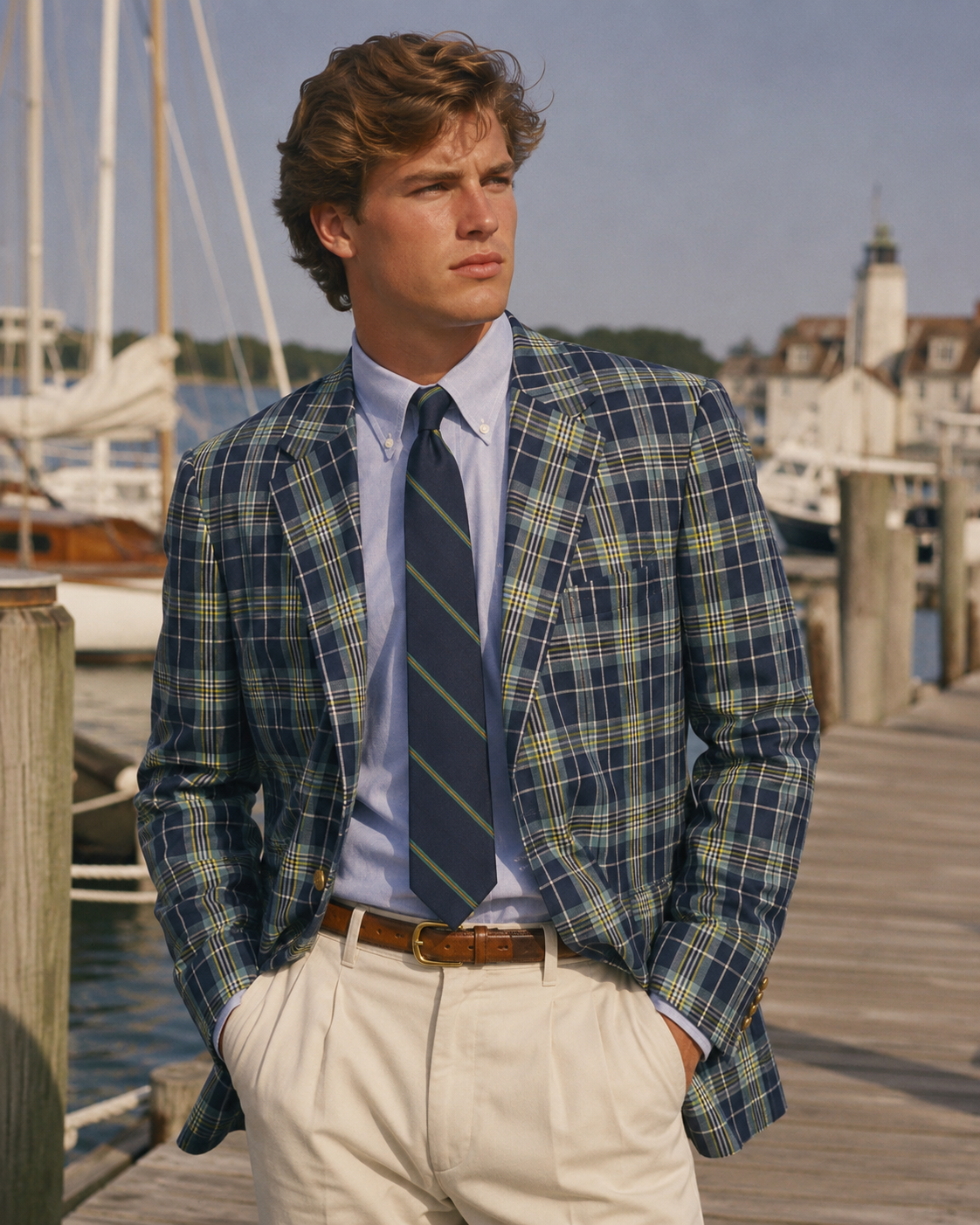 J. Press Made-in-Canada Navy & Green Authentic Madras Sport Coat Sz 46R (LNWOT)