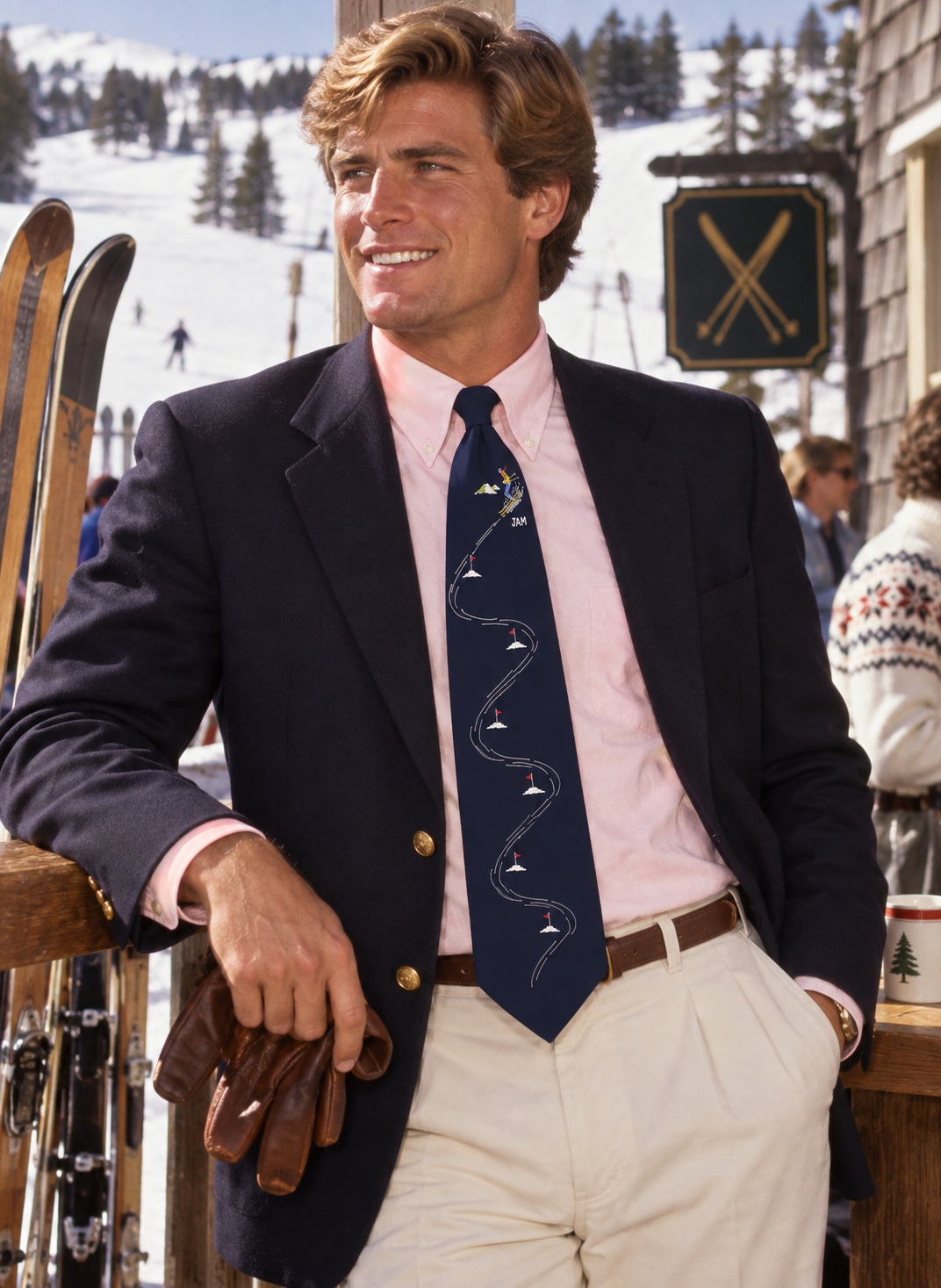 Alpine Slalom Skier Navy Poly Club Tie