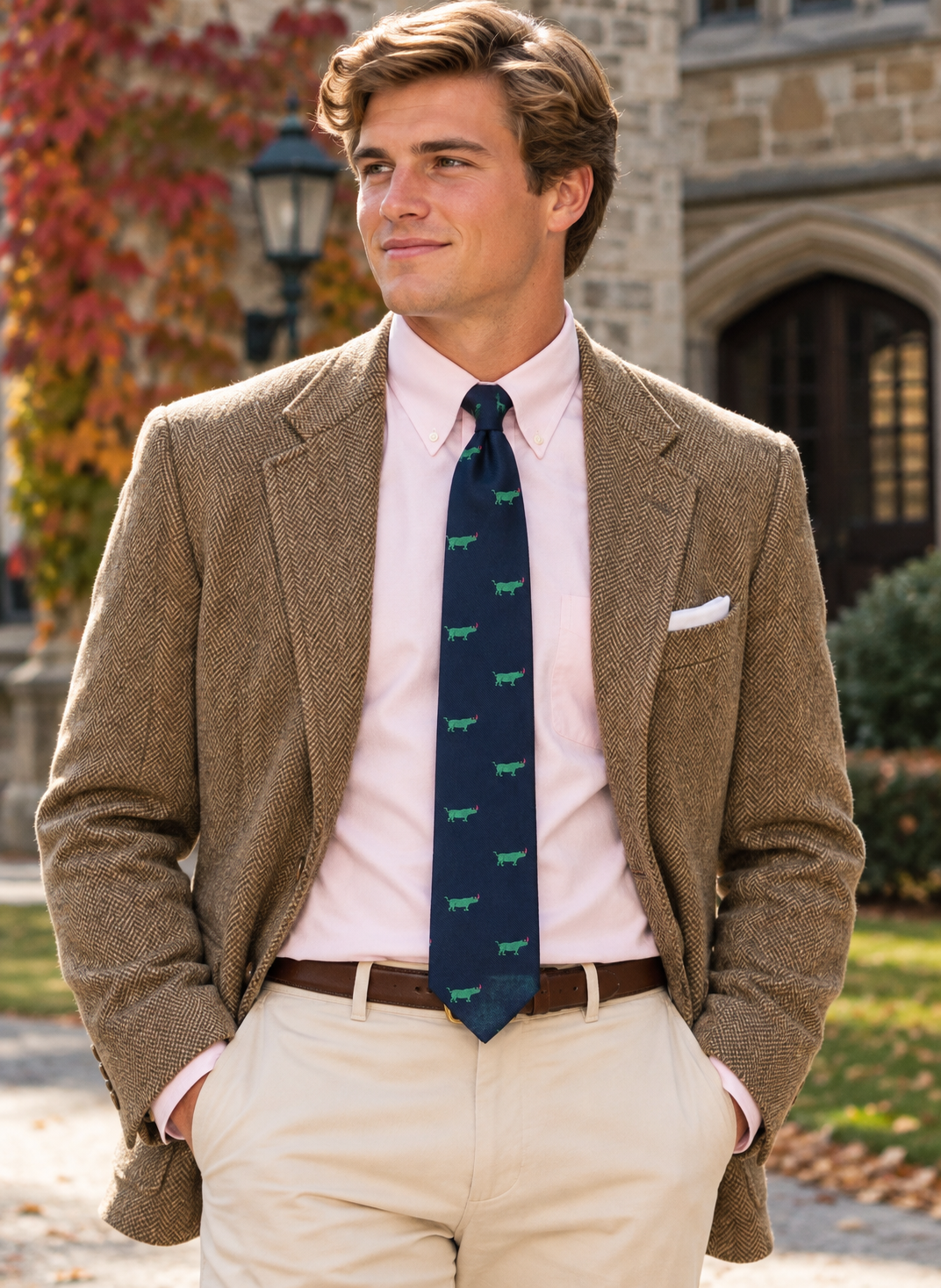 Holland & Holland x Drake's Made in England Navy w/ Green Rhinoceros Emblematic Silk Club Tie