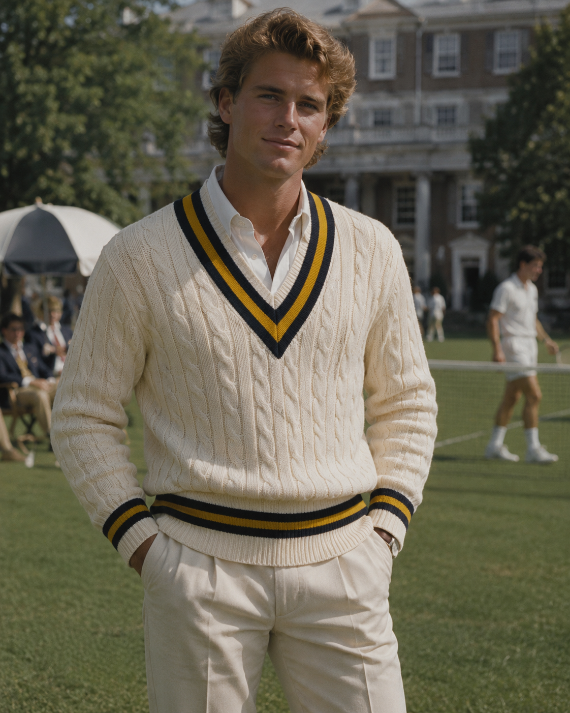 "The Merchant Fox Cricket Club Ecru Sweater w/ Green & Gold Stripes" Sz XL (NWOT) (SOLD)