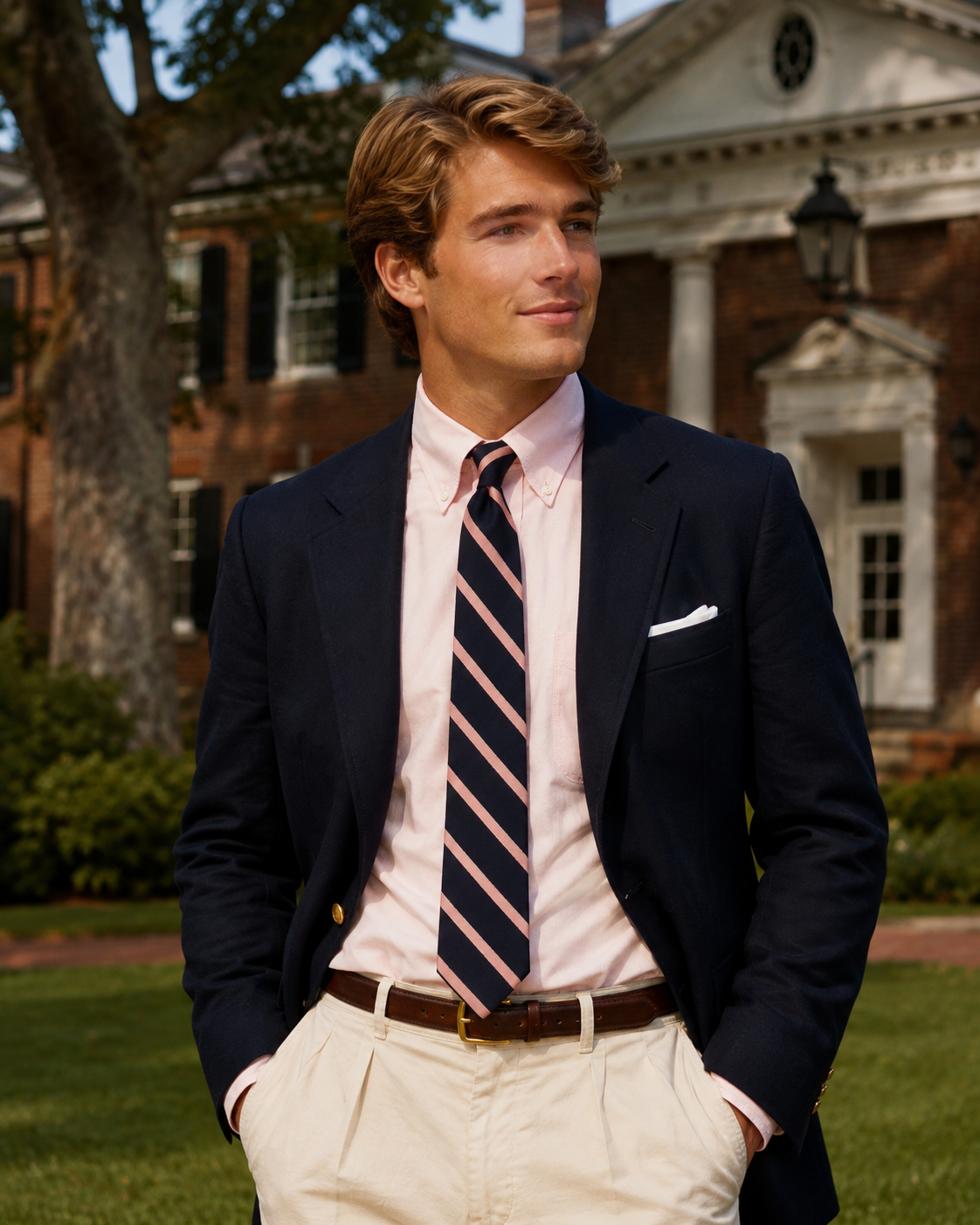 Chipp Navy w/ Pink & Lime Repp Stripe English Silk Tie