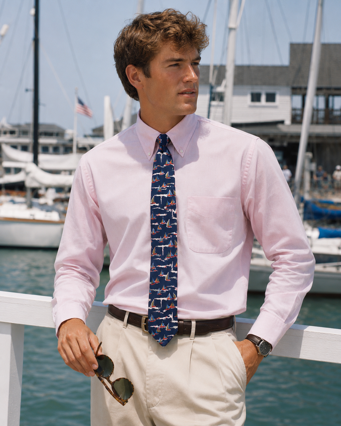 Drake's London Navy English Silk w/ Multi Sailboat Print Club Tie (NWT)
