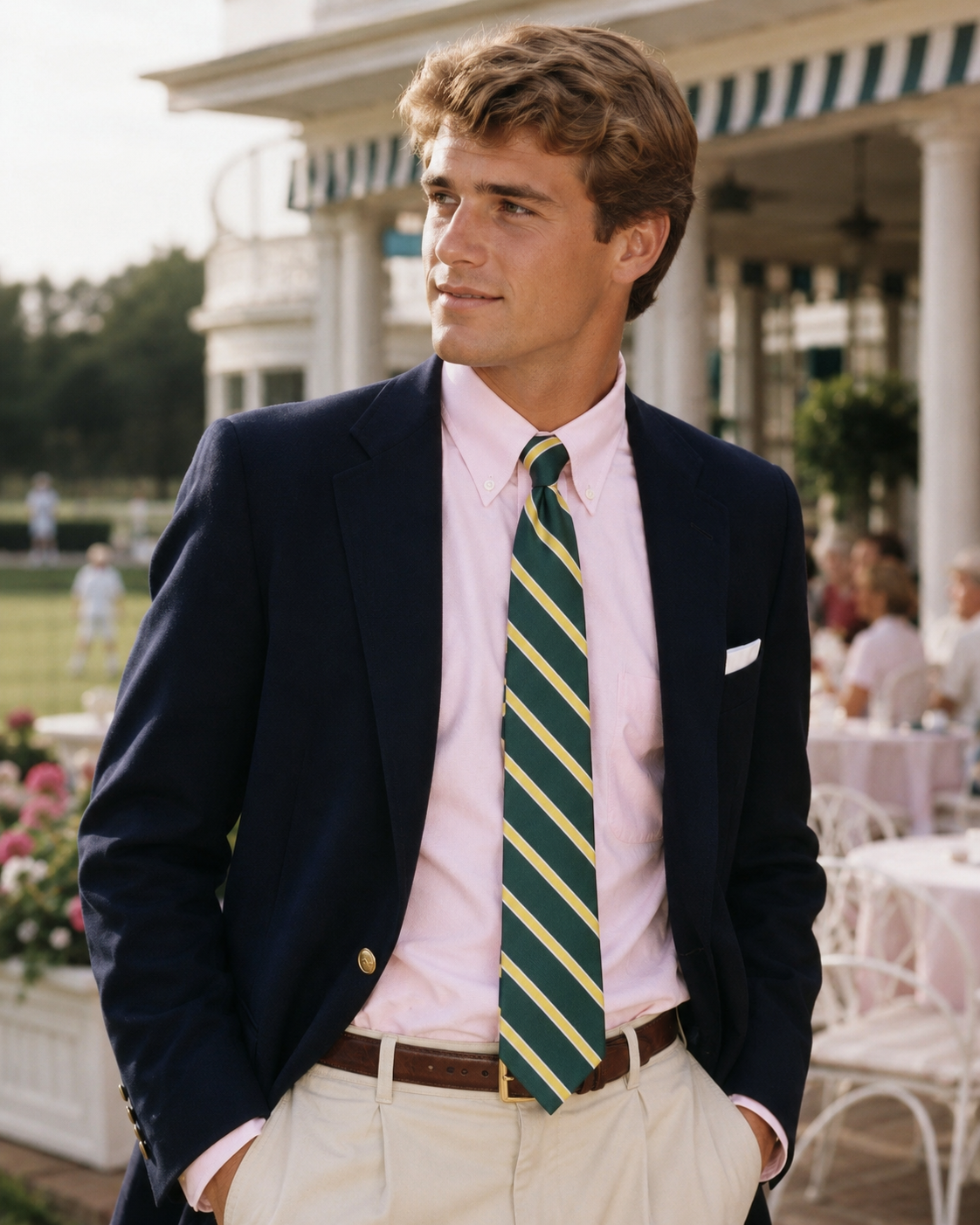 Saratoga Reading Rooms x Robert N. Clay 2010 Hunter Green w/ Yellow Repp Stripe Silk Club Tie