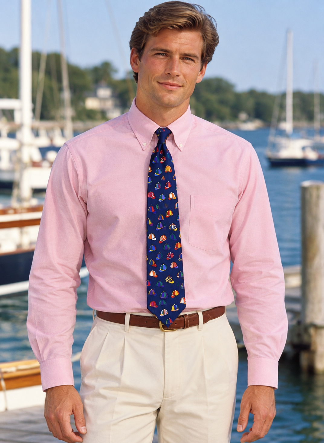 The "21" Club Multi Jockey Caps Navy Silk Print Tie (SOLD)
