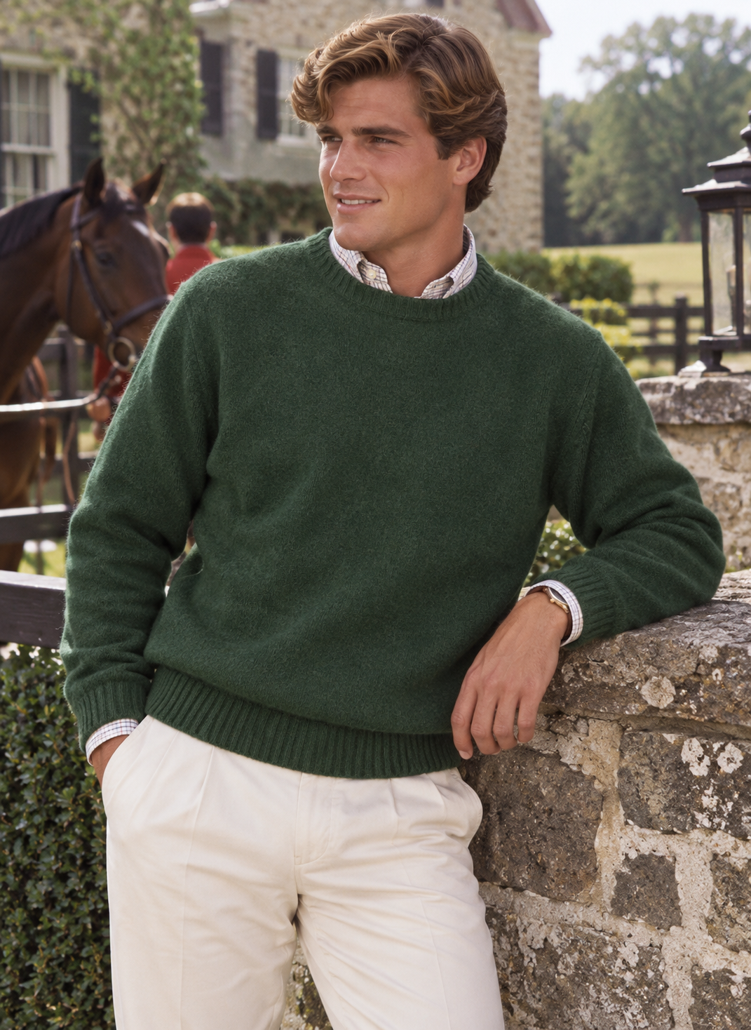 The Andover Shop Bottle Green Shaggy Dog Shetland Crew Neck Sweater Sz L (NWT)
