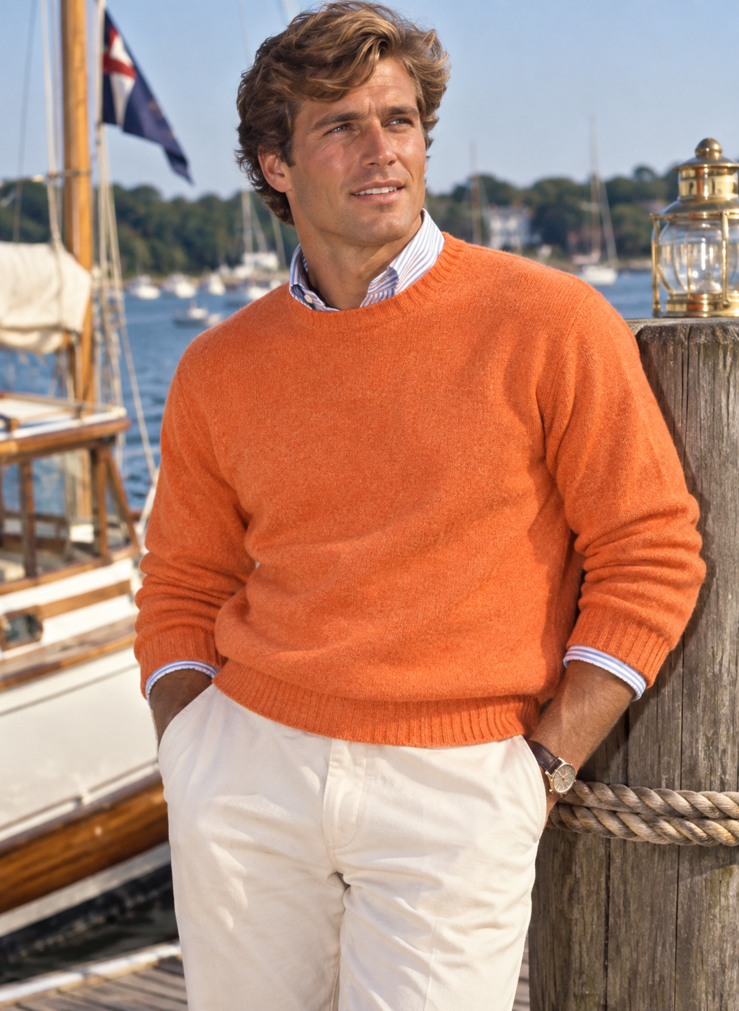 "Harley Of Scotland Shetland Crew Neck Heather Orange Shaggy Dog Sweater" Sz L (NWT)