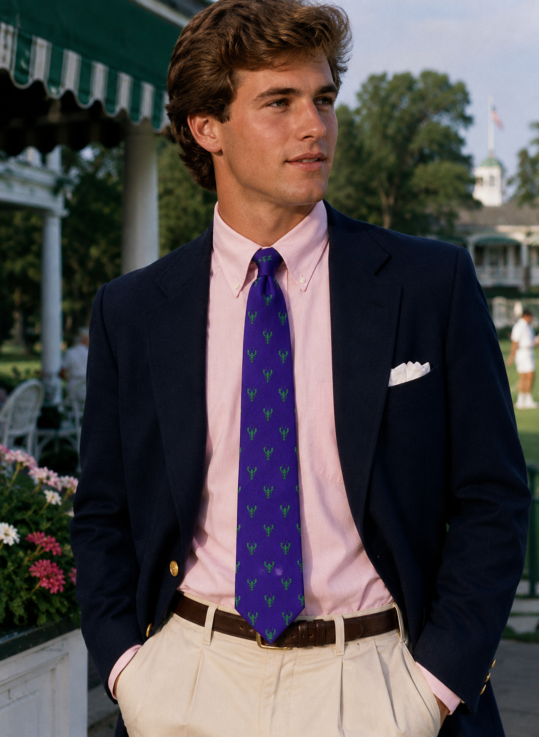 "Polo Ralph Lauren Purple Italian Silk w/ Kelly Green Lobster Motif Club Tie"