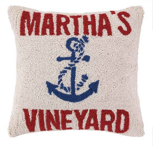 Anchored At Martha's Vineyard Hook Pillow w/ Navy Velvet Backing (NWT)