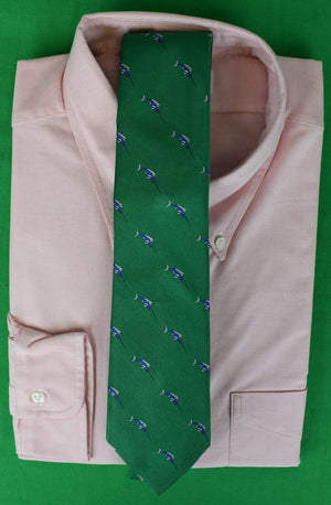 O'Connell's Green Silk Tie w/ Blue Marlin Print