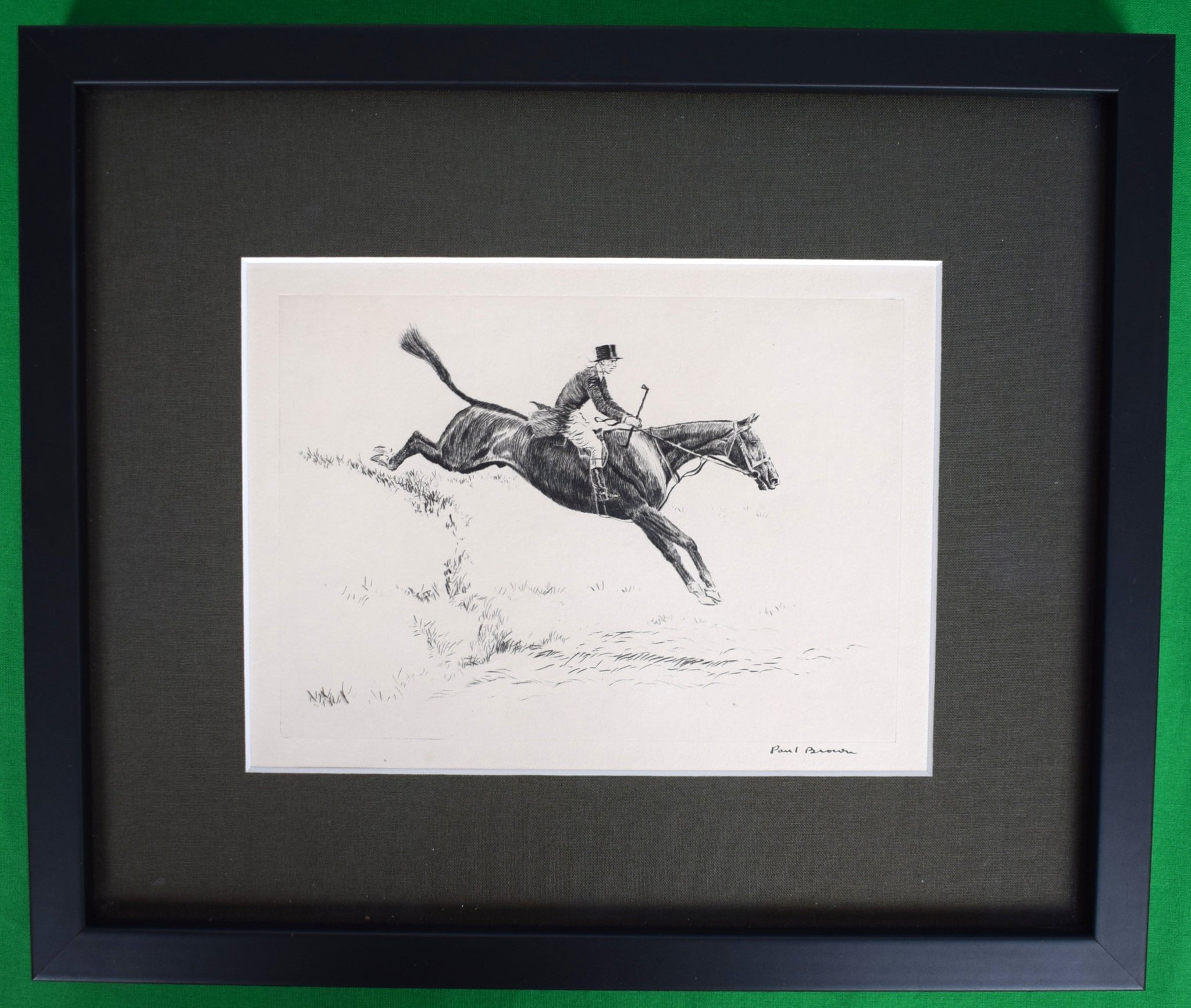 Paul Brown Fox-Hunter Clearing Brush  Drypoint Etching Signed & Framed