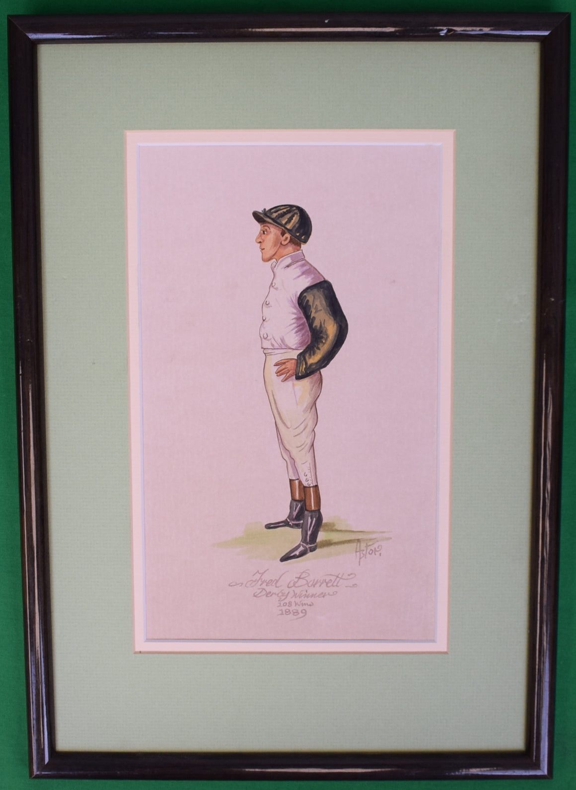 Fred Barrett Jockey Derby Winner 108 Wins 1889 Watercolour by Astor