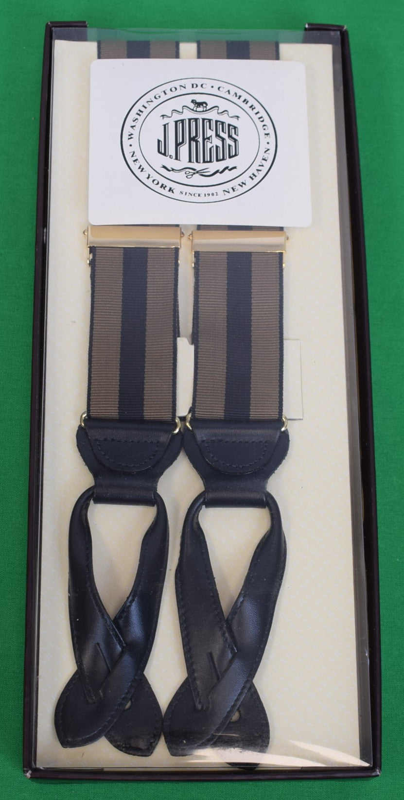 J. Press Khaki w/ Black Stripe Barathea Braces (NWT)