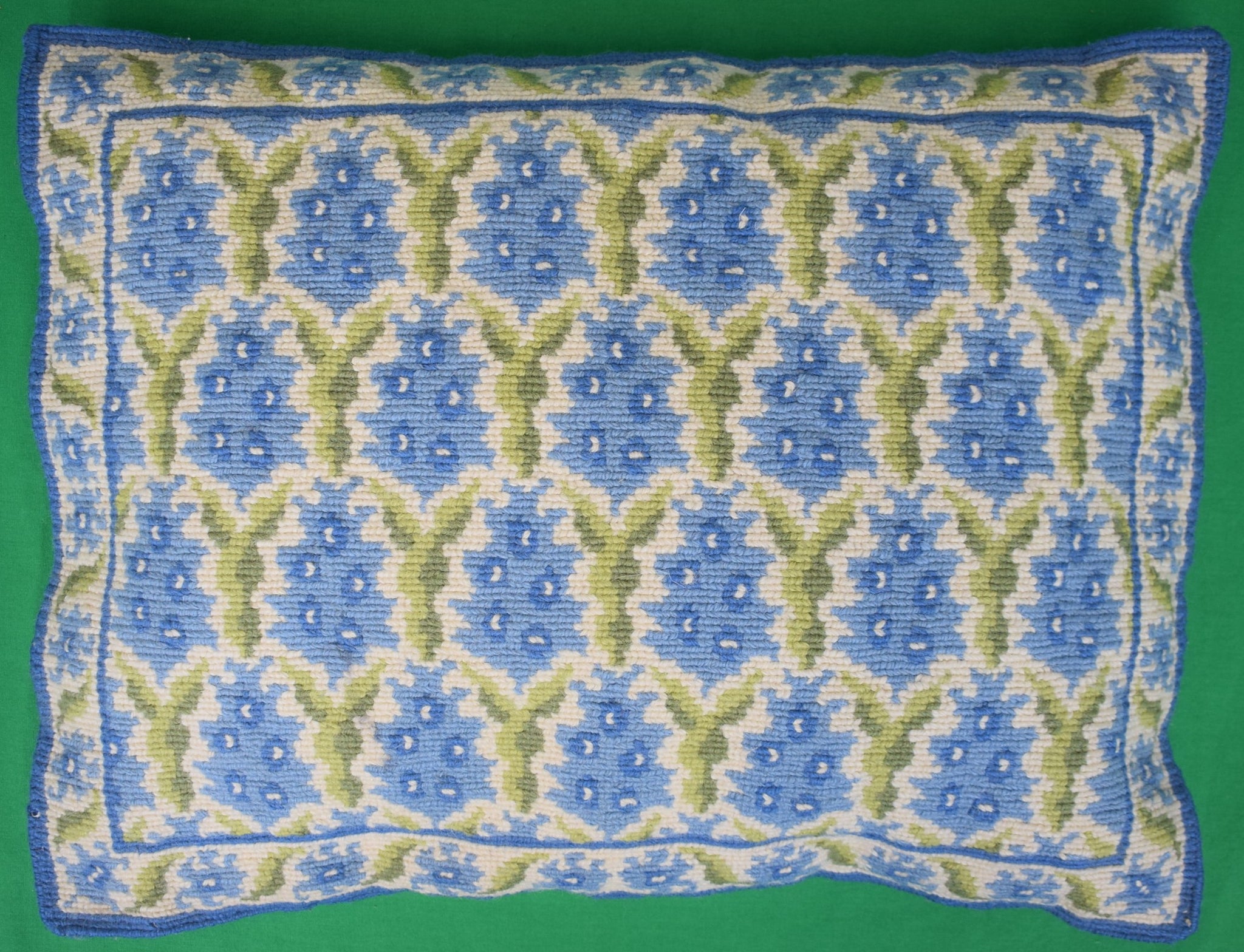 "Stark Hand Needlepoint Blue/ Green Conical Pillow Hand Made In Greece" (SOLD)