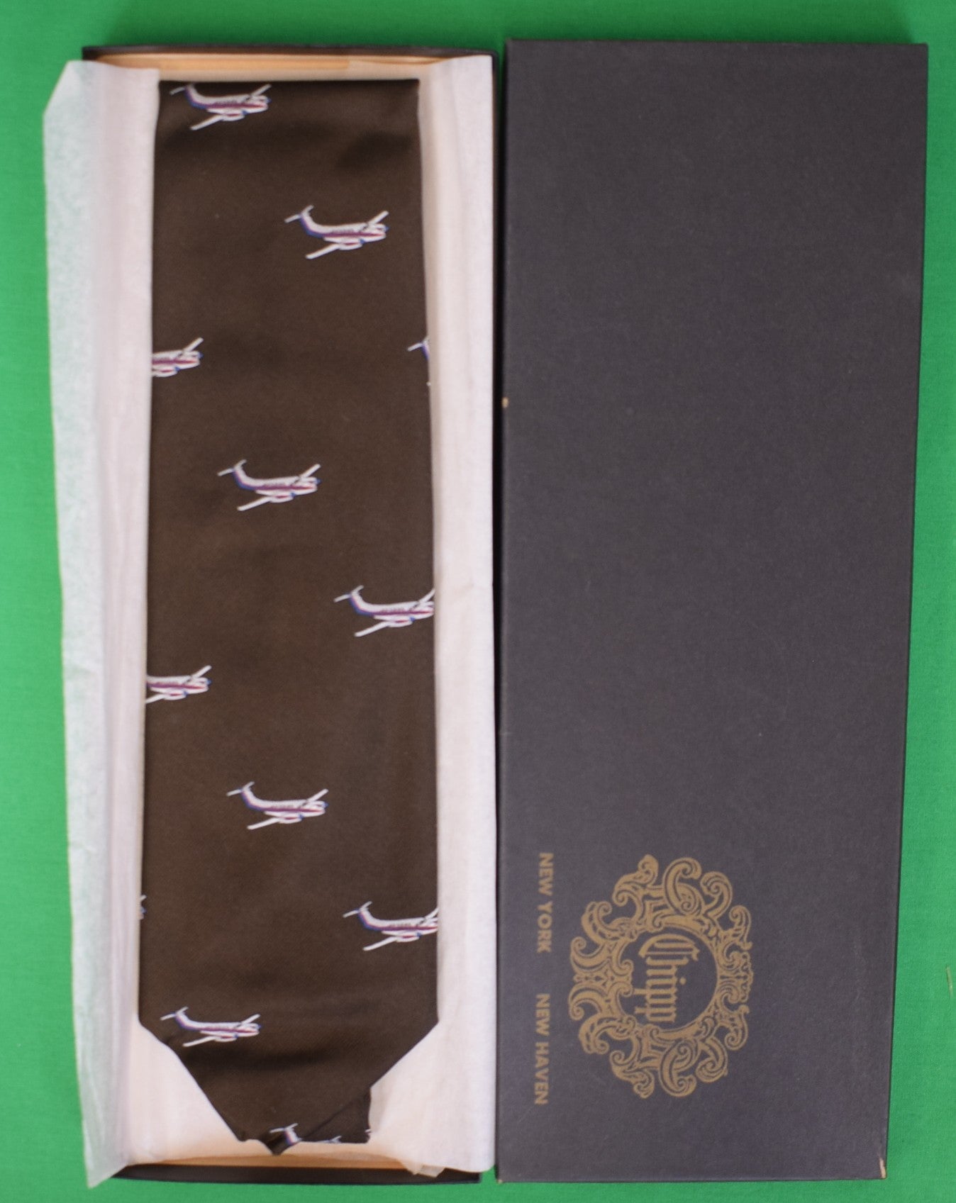 Chipp x Chaparral Aviation Brown English Silk Club Tie (New w/ Box)