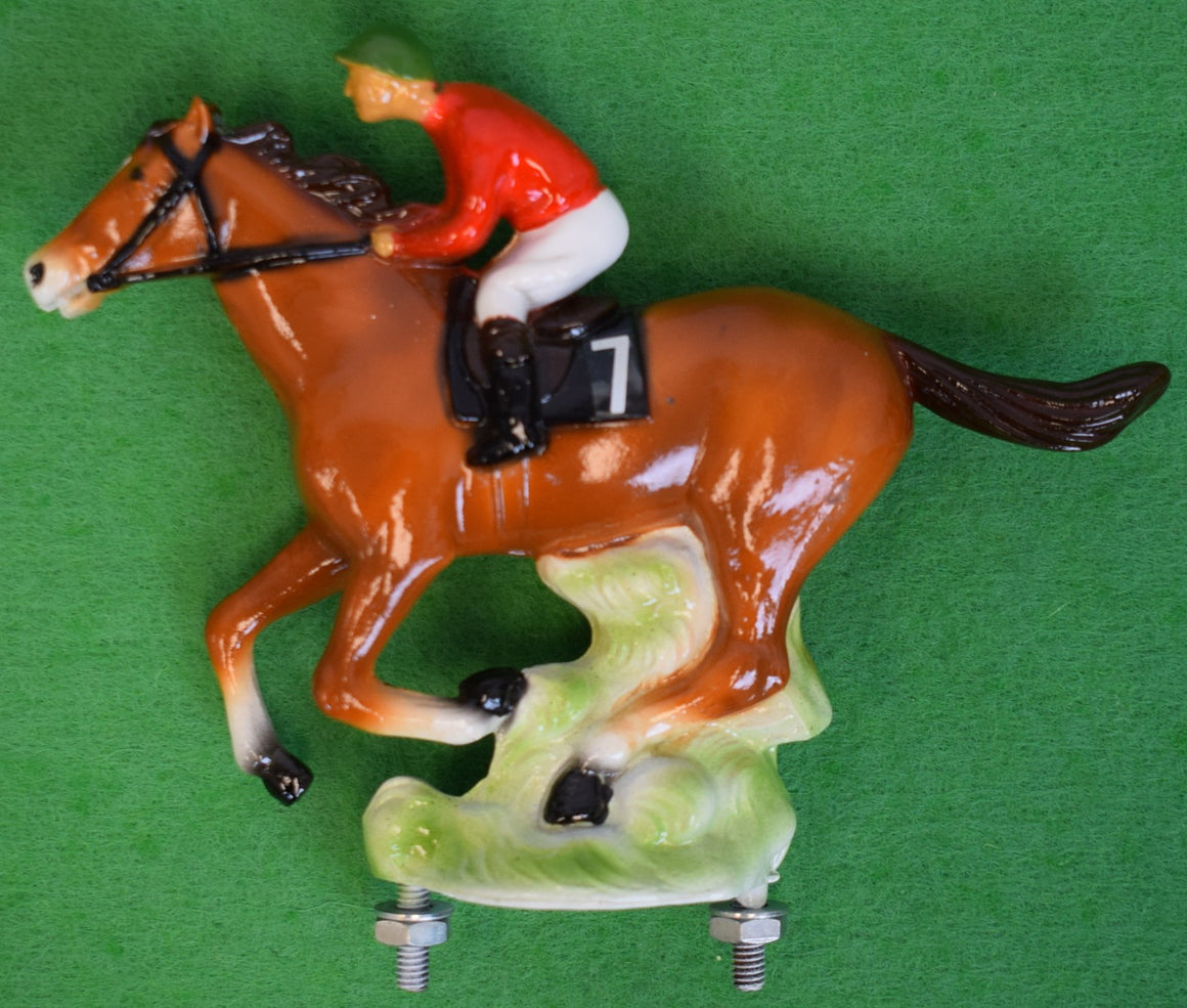 Hand Painted Jockey/ #7 Race Horse Metal Car Mascot (NWOT)