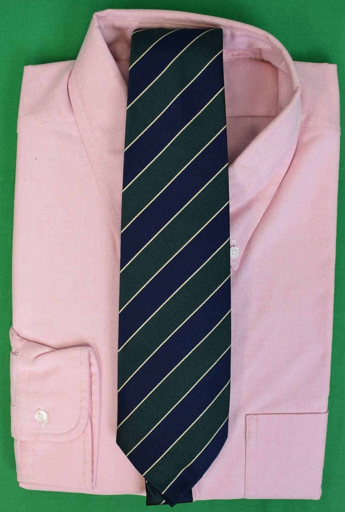 The Andover Shop x Somerset Light Infantry Regimental Green/ Navy Stripe English Silk Club Tie