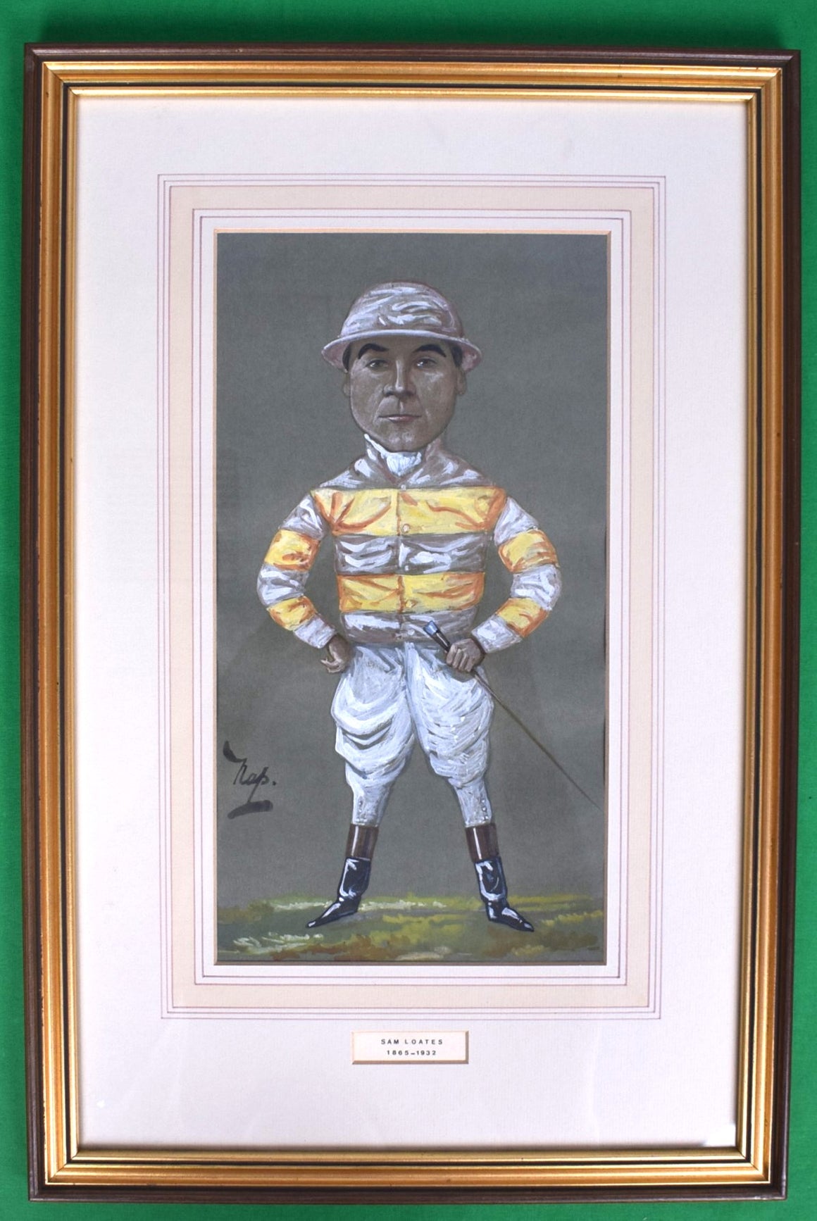 Sam Loates (1865-1932) Jockey Pastel Watercolour Caricature Portrait by NAP