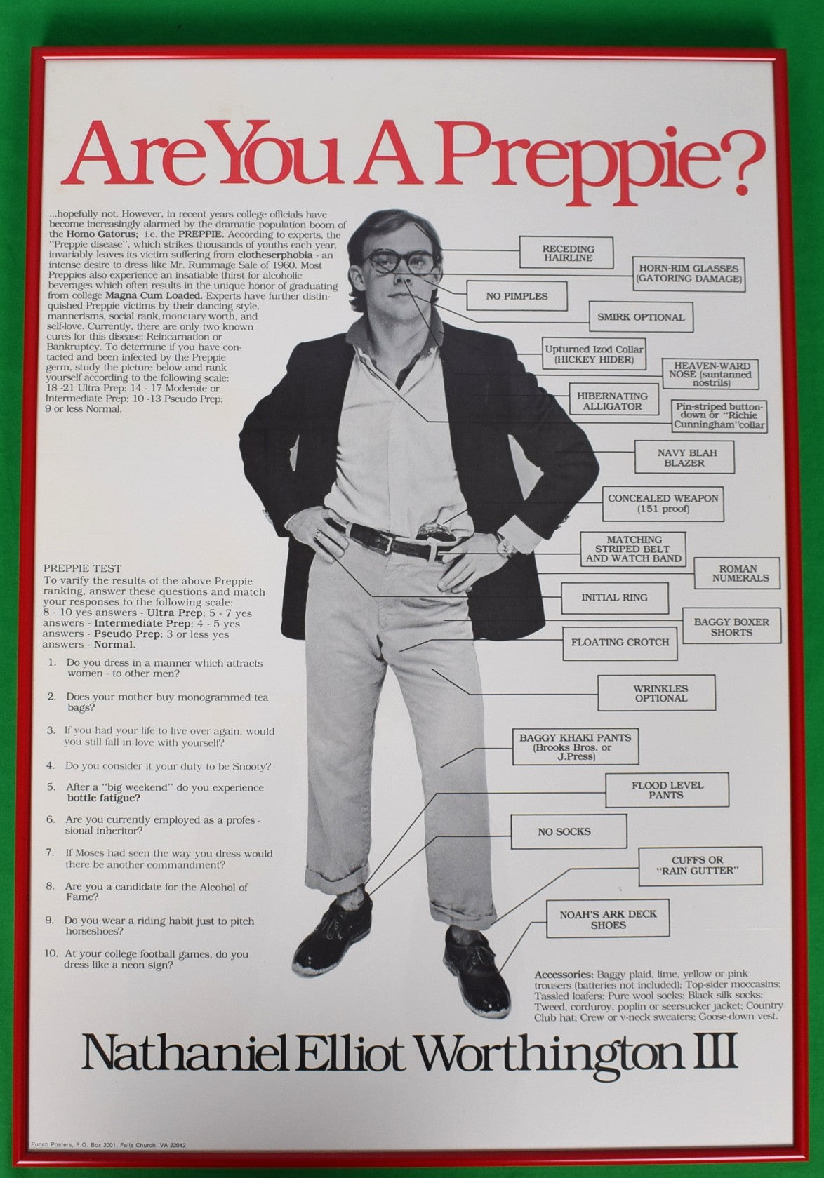Are You a Preppie? Nathaniel Elliot Worthington III c1979 Framed Poster