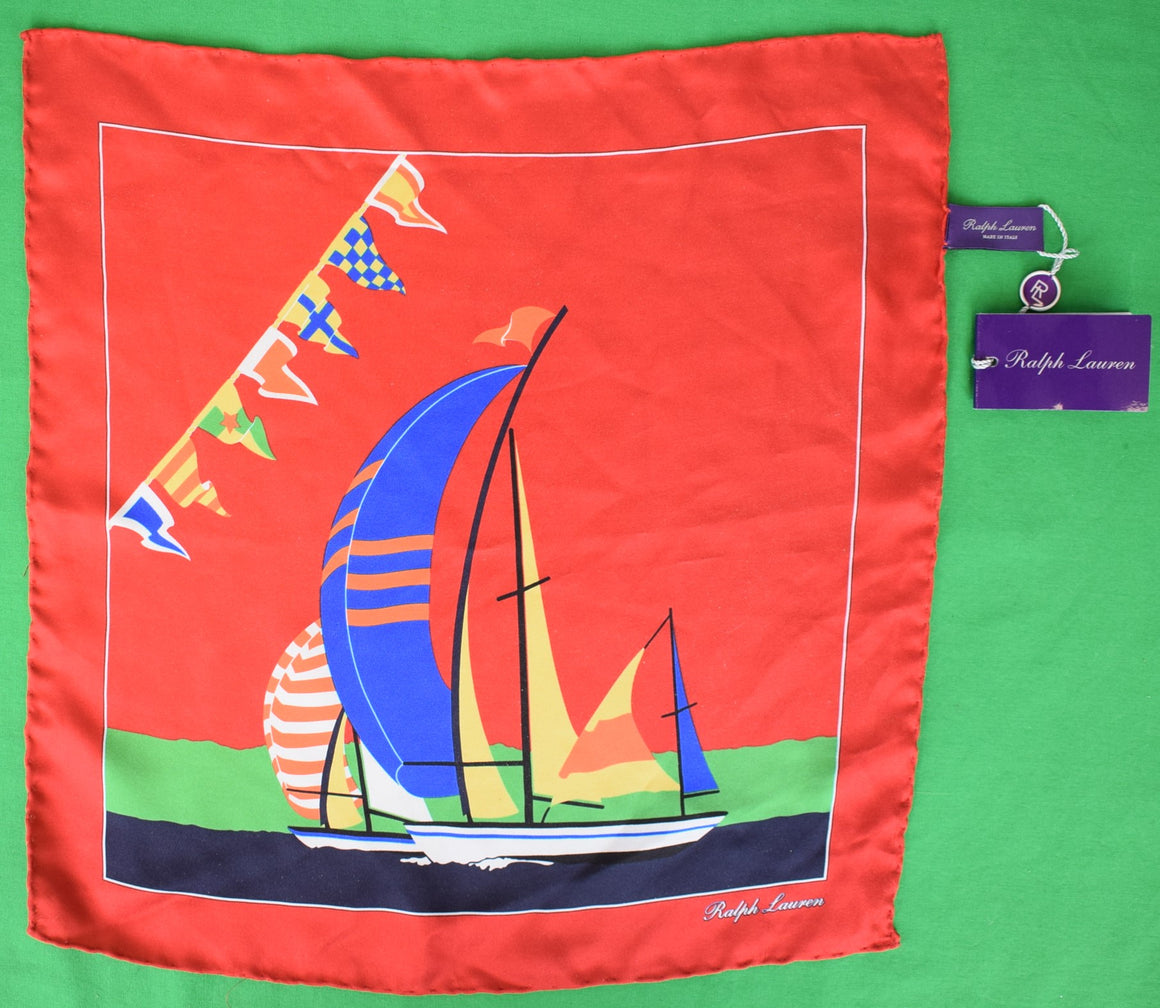 Ralph Lauren Purple Label Made in Italy Red Regatta Sailboat Pocket Square (NWT/ Box)