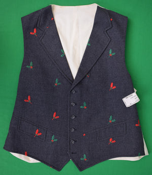 Hertling Oxford Grey Flannel Waistcoat w/ Embroidered Mistletoe Sz XL (NWT)