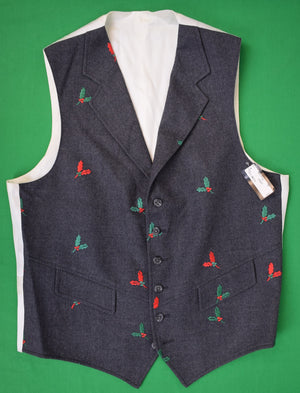 "Oxford Grey Flannel w/ Red/ Green Mistletoe Embroidered Vest" Sz M (NWT)