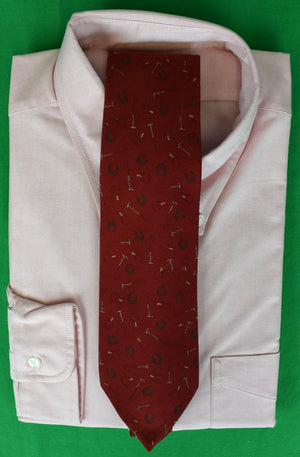 "M.J. Knoud Burgundy English Wool Challis Equestrian Print Tie"