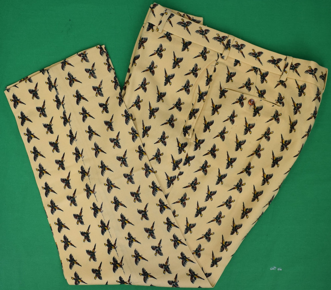 Chipp Yellow Wool Challis Trousers w/ Pheasant Print Sz 40