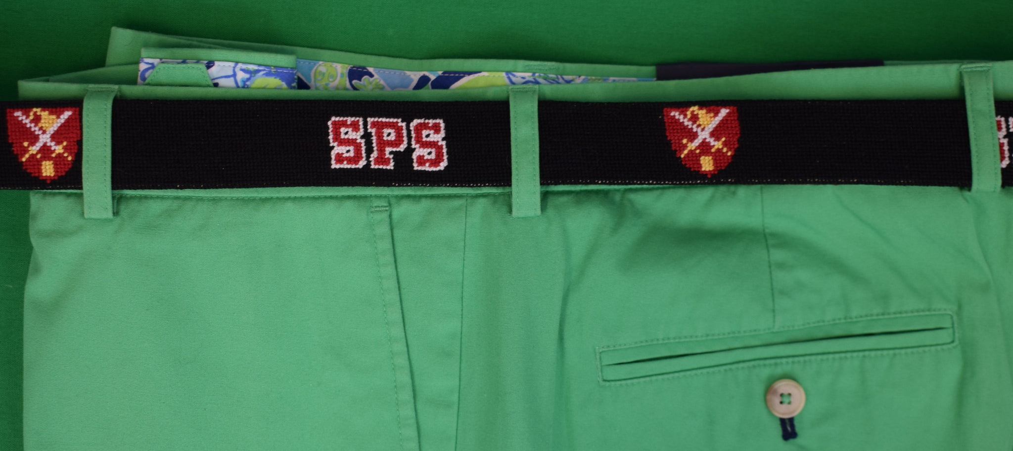 St. Paul's School x S&B Hand Needlepoint Black w/ Red & Yellow SPS Belt Sz 44