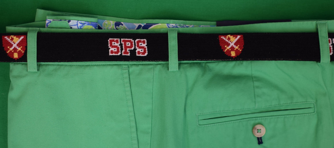 St. Paul's School x S&B Hand Needlepoint Black w/ Red & Yellow SPS Belt Sz 44