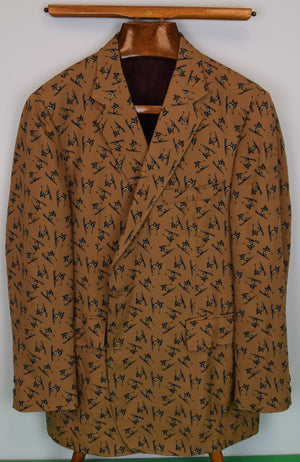 Chipp Mocha Challis w/ Navy Skier Print Sport Coat Sz 46R