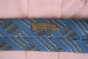 "Hermes Paris Blue Buckle Print Silk Tie"