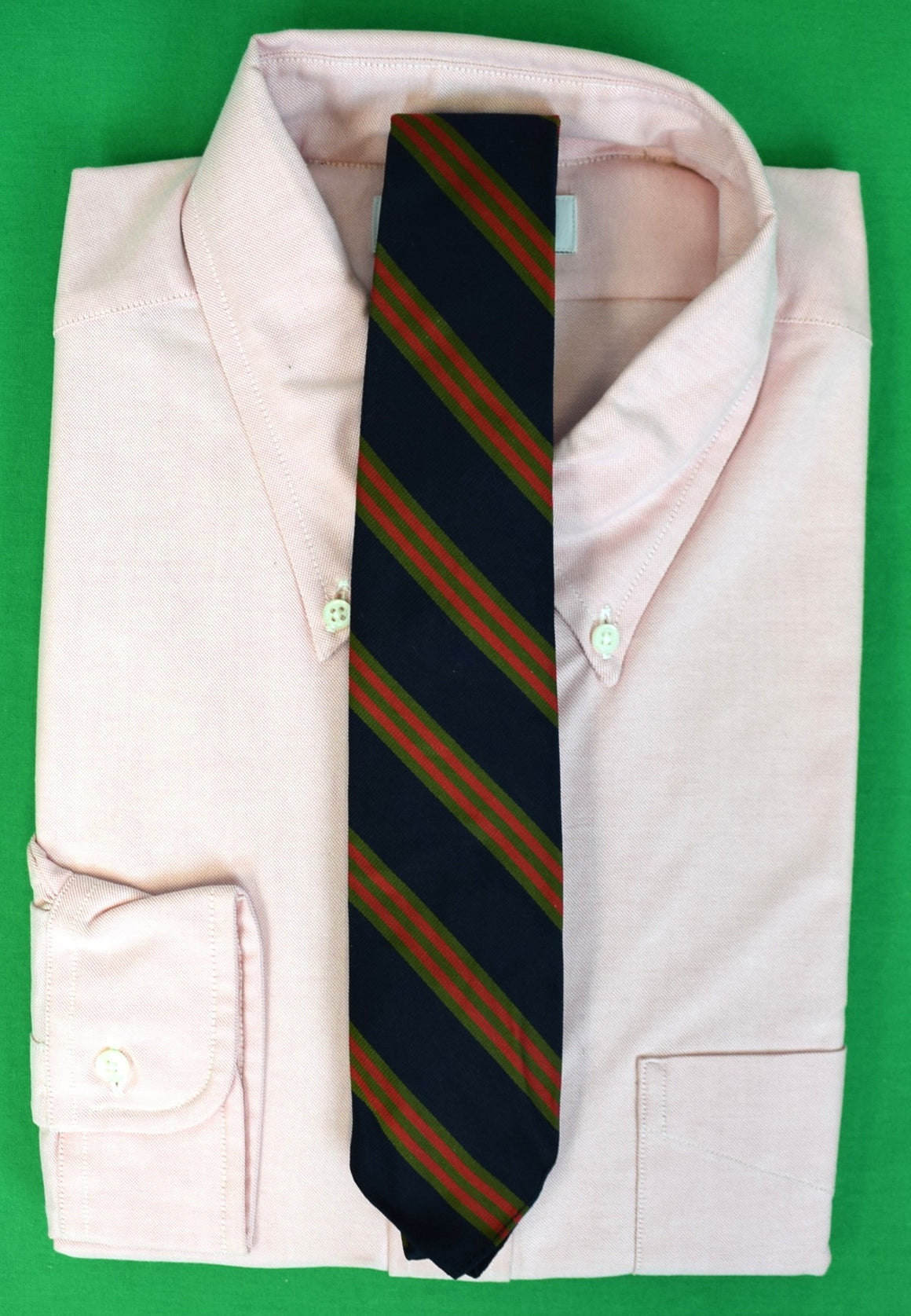 Brooks Brothers Navy w/ Olive/ Red Repp Stripe English Silk Club Tie