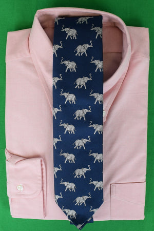 O'Connell's x Seaward & Stearn Navy English Woven Club Tie w/ Silver Elephant Print