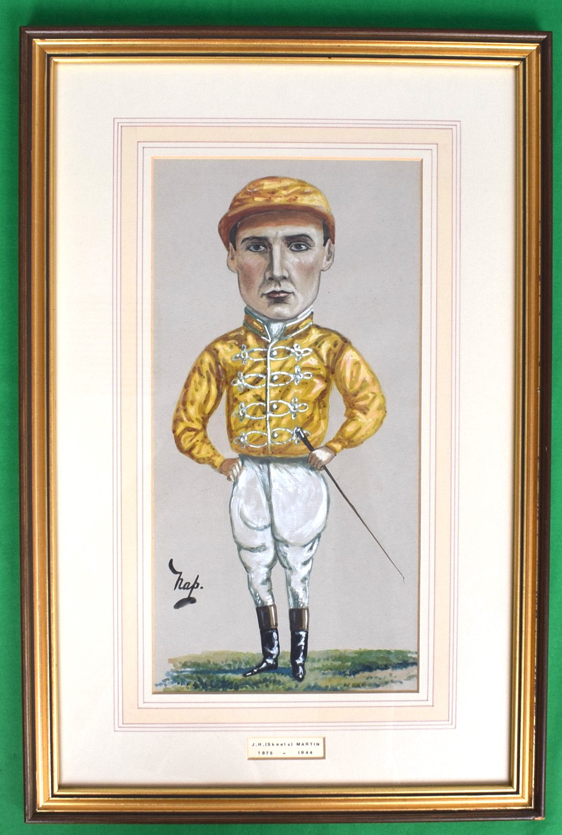 J.H. (Skeets) Martin (1875-1944) Jockey Pastel Watercolour Caricature Portrait by NAP