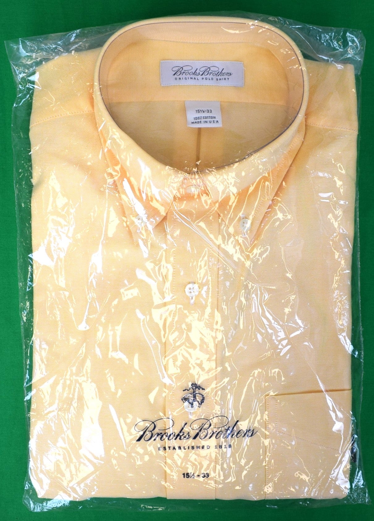 Brooks Brothers Yellow OCBD Shirt Made in USA Sz 15 1/2-33 (NWT)