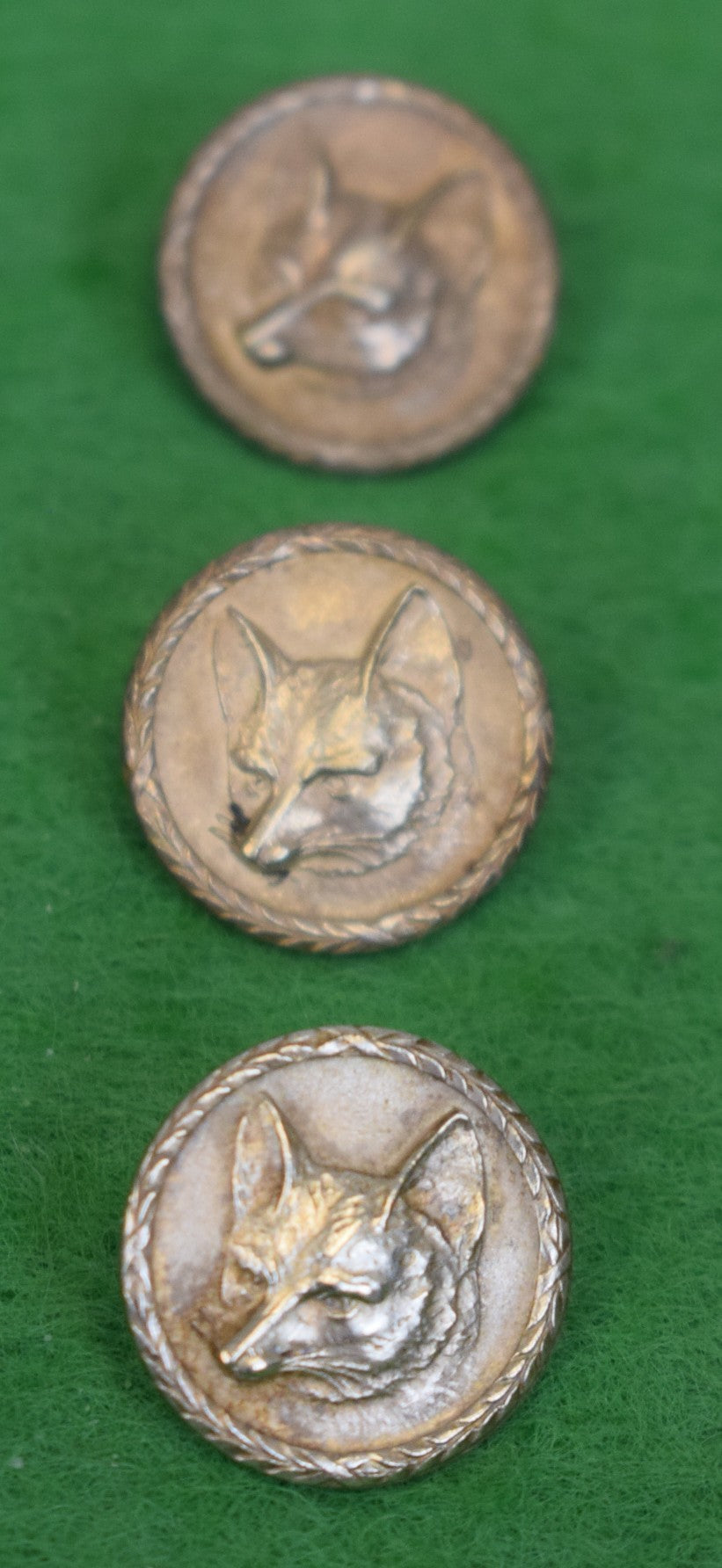 Set x 3 Knopf Konig Graz Austria Silver Fox Mask Vest Buttons