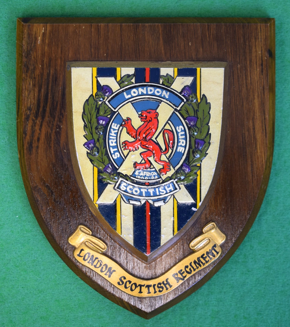 London Scottish Regiment Hand Painted Wooden Crest Plaque Shield