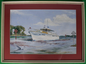 Motorboat Cruising Off The Eastern Shore Of Maryland 1964 Watercolor by John Moll